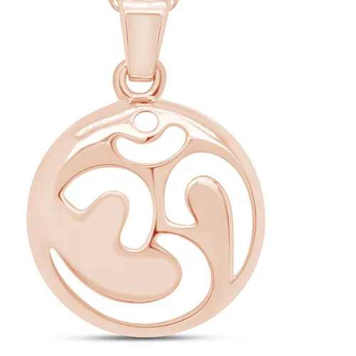 Authentic Simple Round Om Carving Pendant Necklace 14K Rose Gold Plated Sterling
