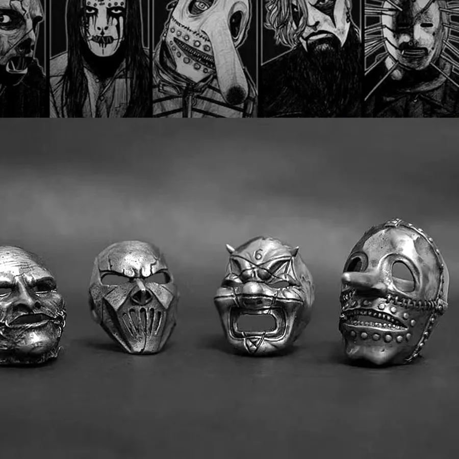 Authentic 2023 Flowers Skull Mask Ring Gothic 316L Anel Motorcycle Band Jewellery Halloween Free Shipping