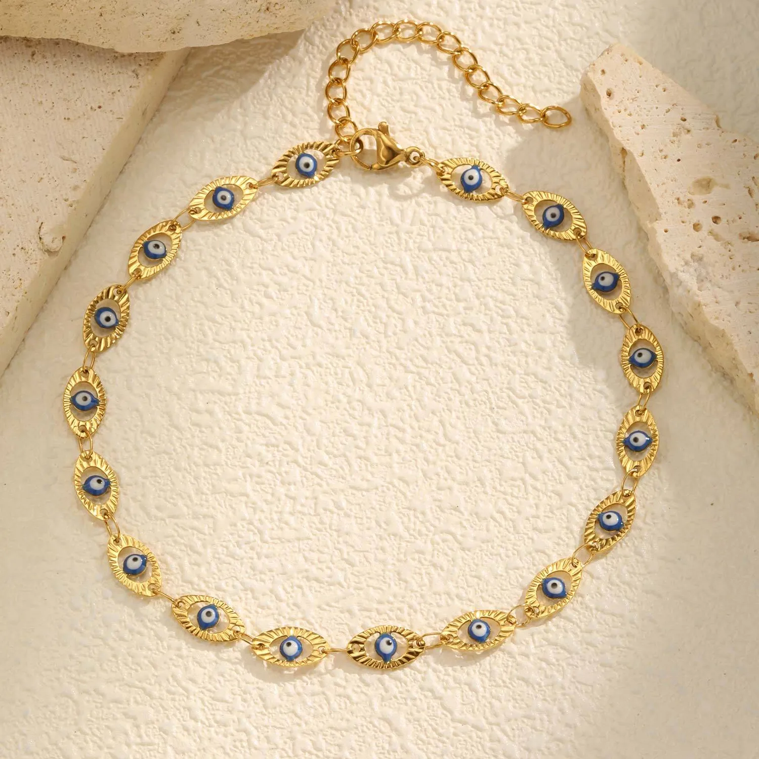 Authentic Evil Eye Anklet Bracelet, Adjustable Waterproof Gold Plated Beach Foot Anklets Summer Jewelry