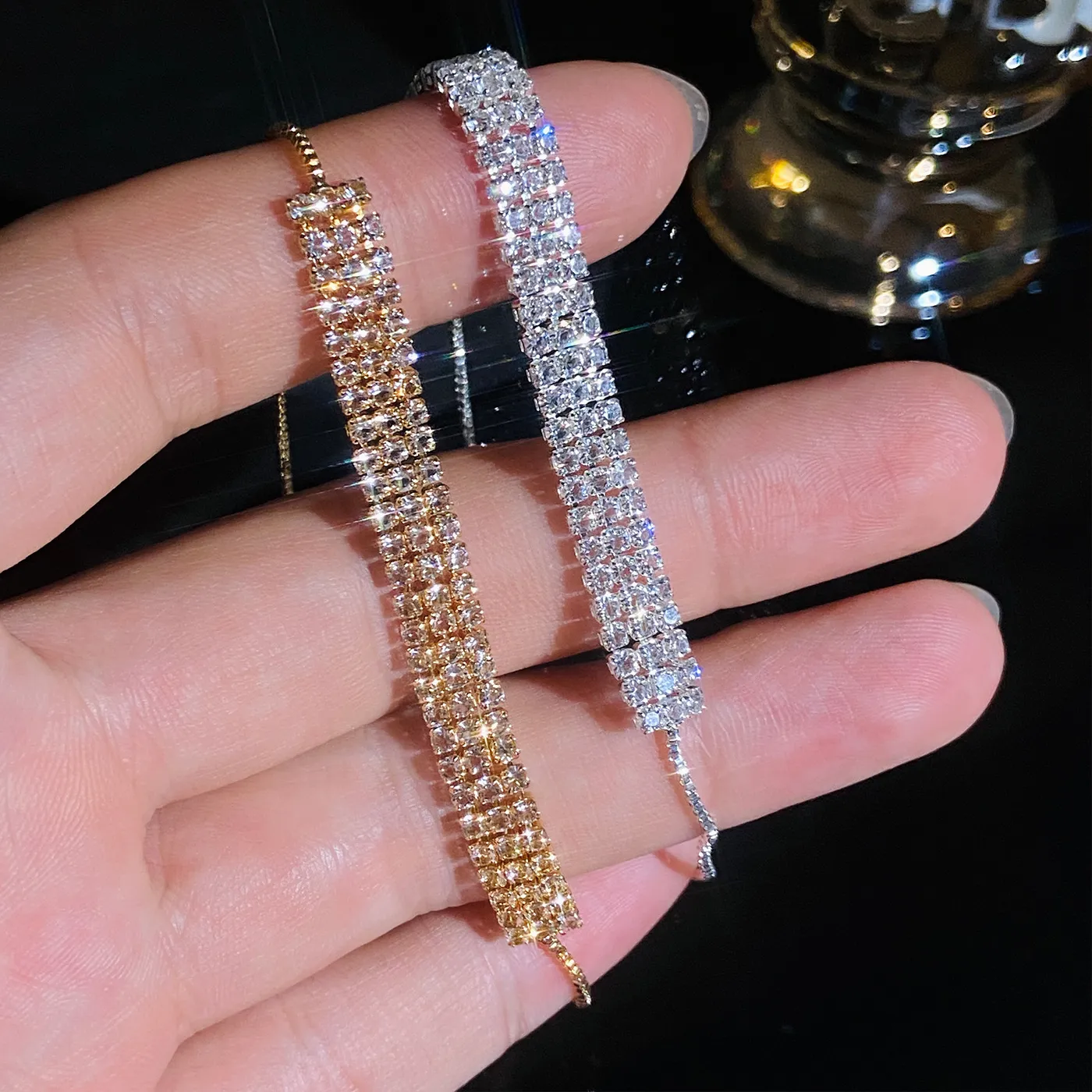 Authentic Sparkling 3- Row Crystal Bracelet Jewelry Full Zircon Bracelets A52
