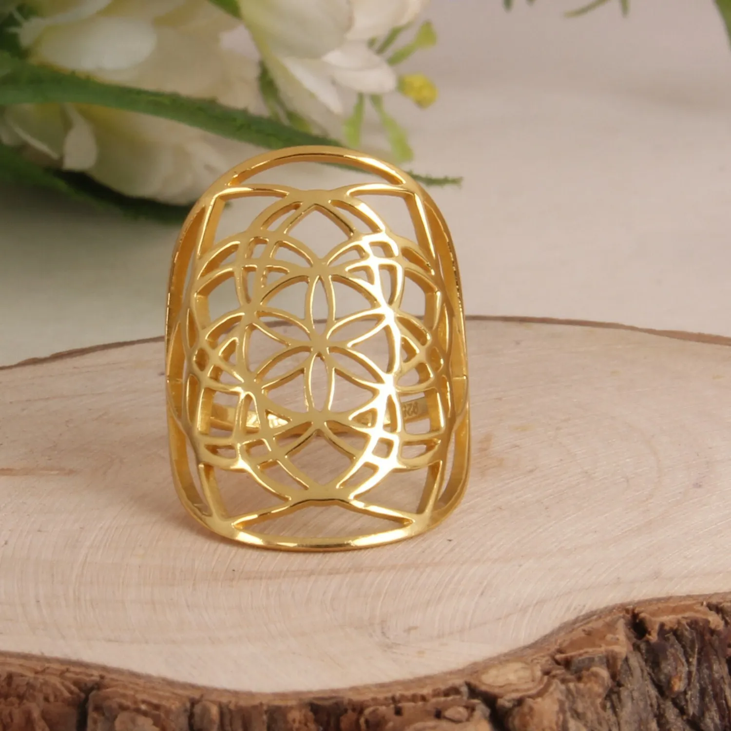Authentic Handmade Filigree Mandala Ring 18k Gold Plated 925 Silver Ring For Her
