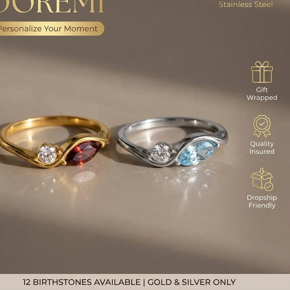 Authentic Doremi Waterproof Tarnish Resistant Custom Birthstone Ring Two Stone Toi Et Moi Personalized Jewelry Ring