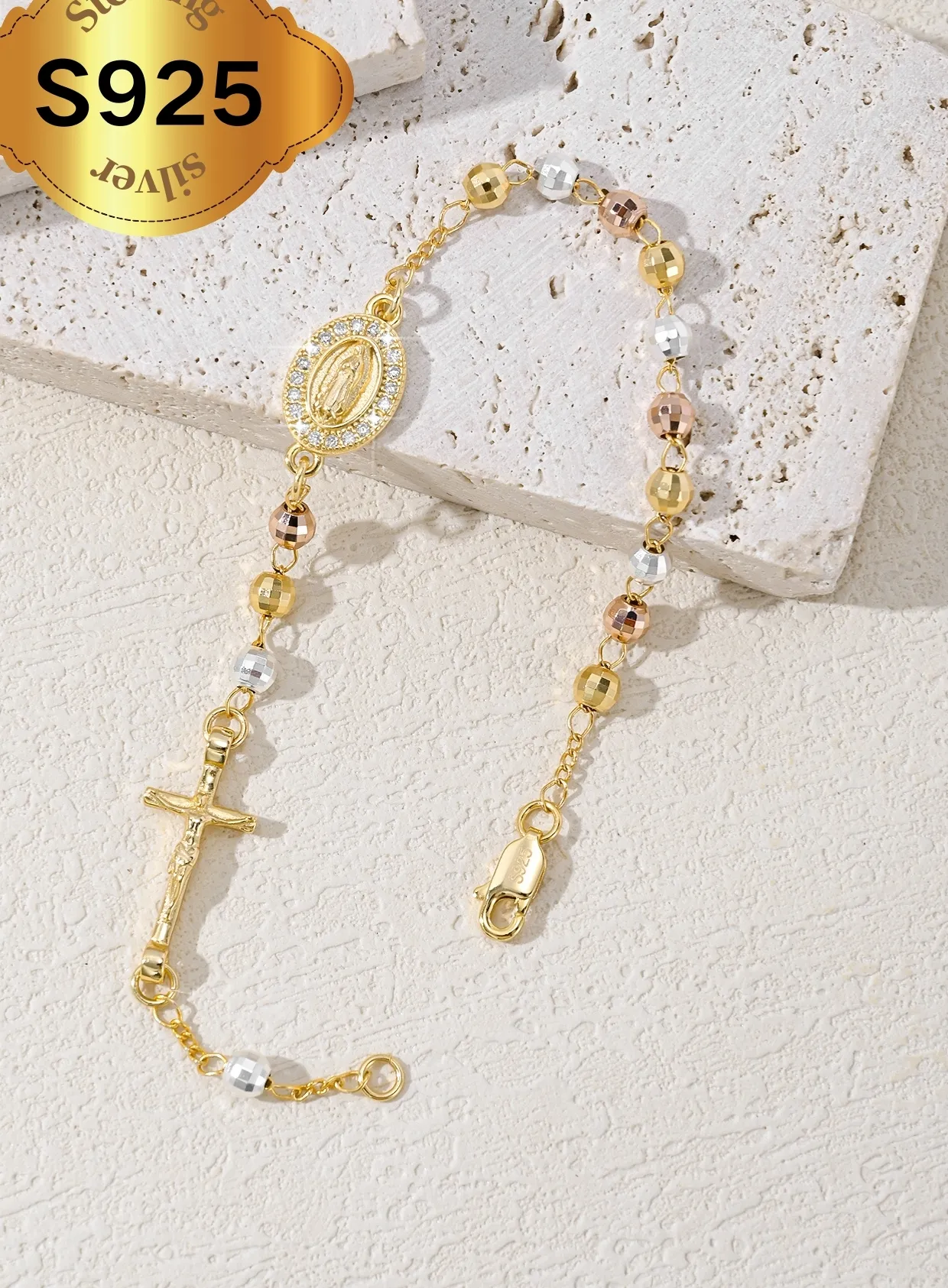 Authentic Elegant Virgin Mary 925 Silver Bracelet Hypoallergenic Religious Jewelry For Her