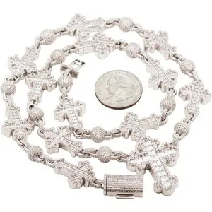 Authentic 14k White Gold Plated AAA CZ Cross Ball Link Chain Necklace Bracelet 8"-24"