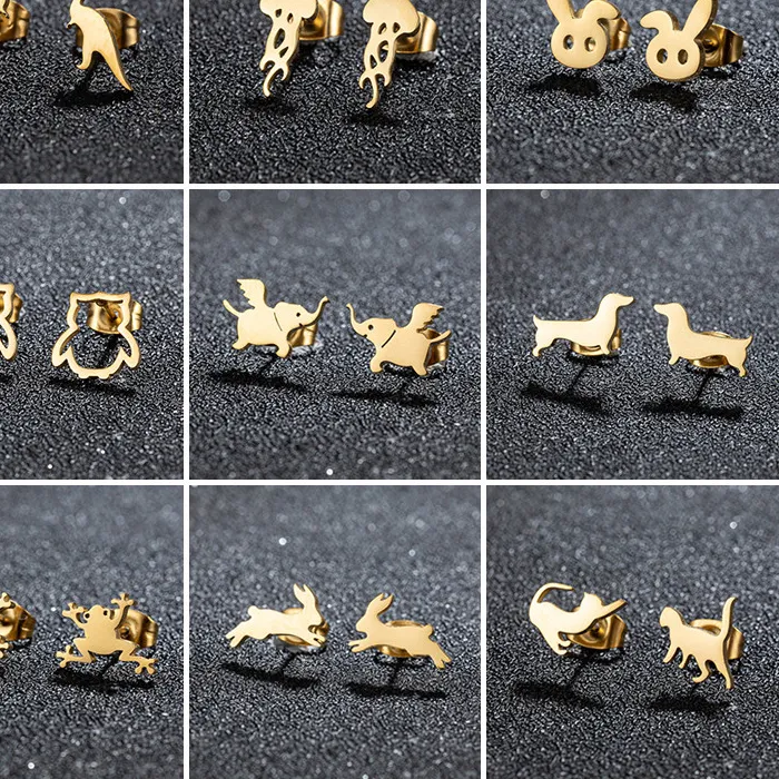 Authentic Dachshund Dog Stud Earrings Rabbit Owl Frog Cat Earings Everyday Jewelry Boucle D'oreille Femme