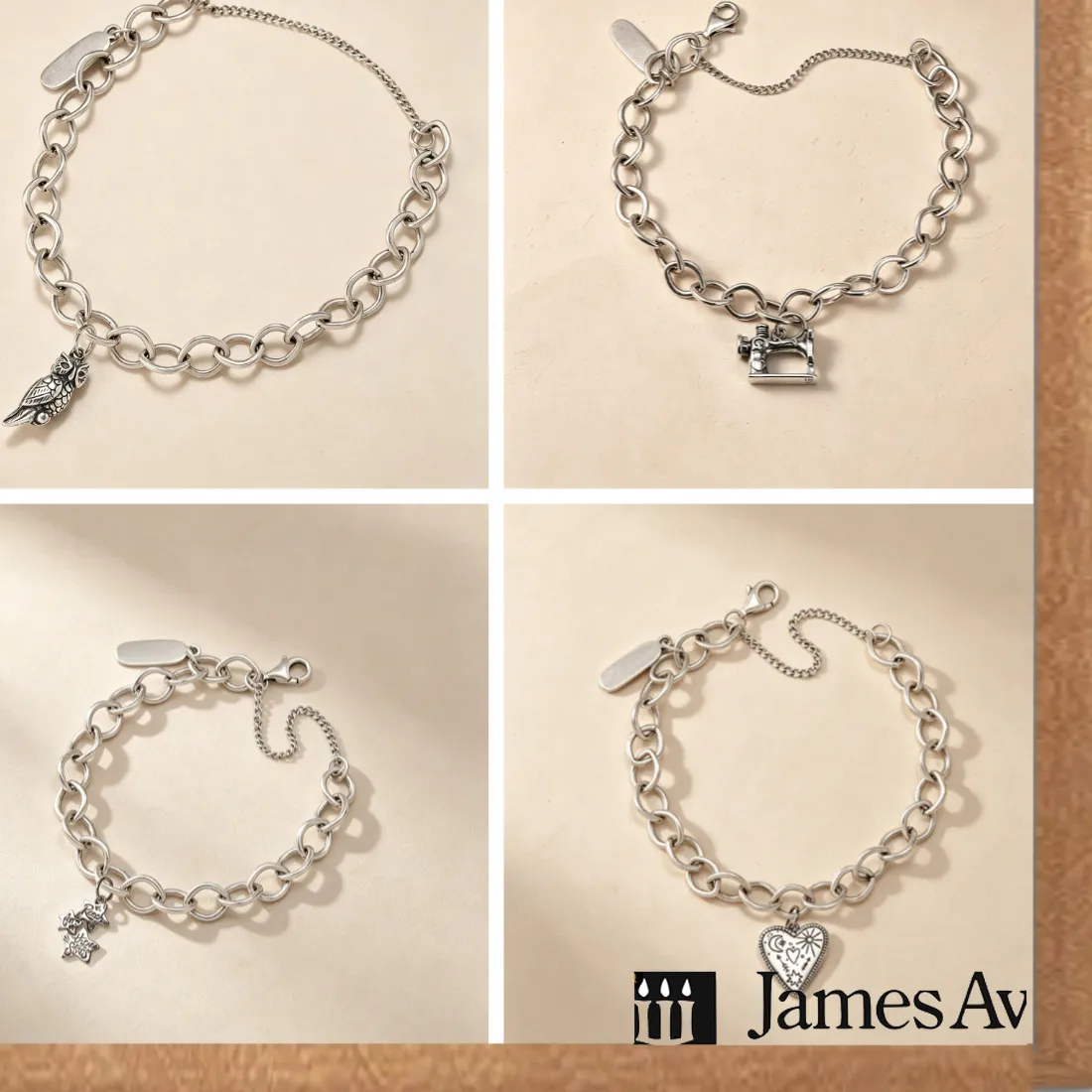 Authentic S925 Silver Oxidized Bracelet Owl Sewing Machine Stars Heart Pendant Dainty Jewelry