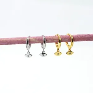 Authentic Vermeil 18K gold plated 925 Sterling Silver Evil Eye Hoop Earrings YCZ816
