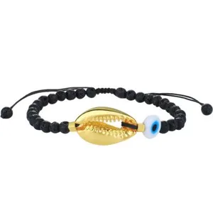 Authentic Stone Beads Bracelet Gold Plated Cowrie Evil Eye Charm Handmade Bracelet
