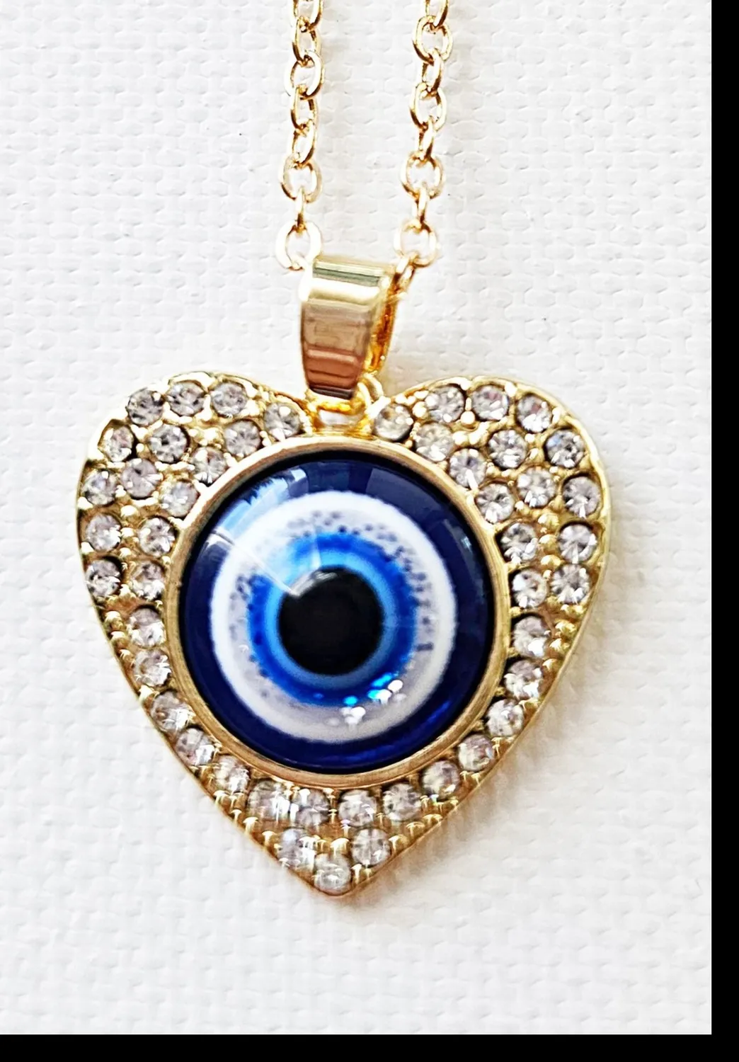 Authentic Radiant Sanctuary Crystal Heart Evil Eye Pendant Necklace in Gold Plated Finish