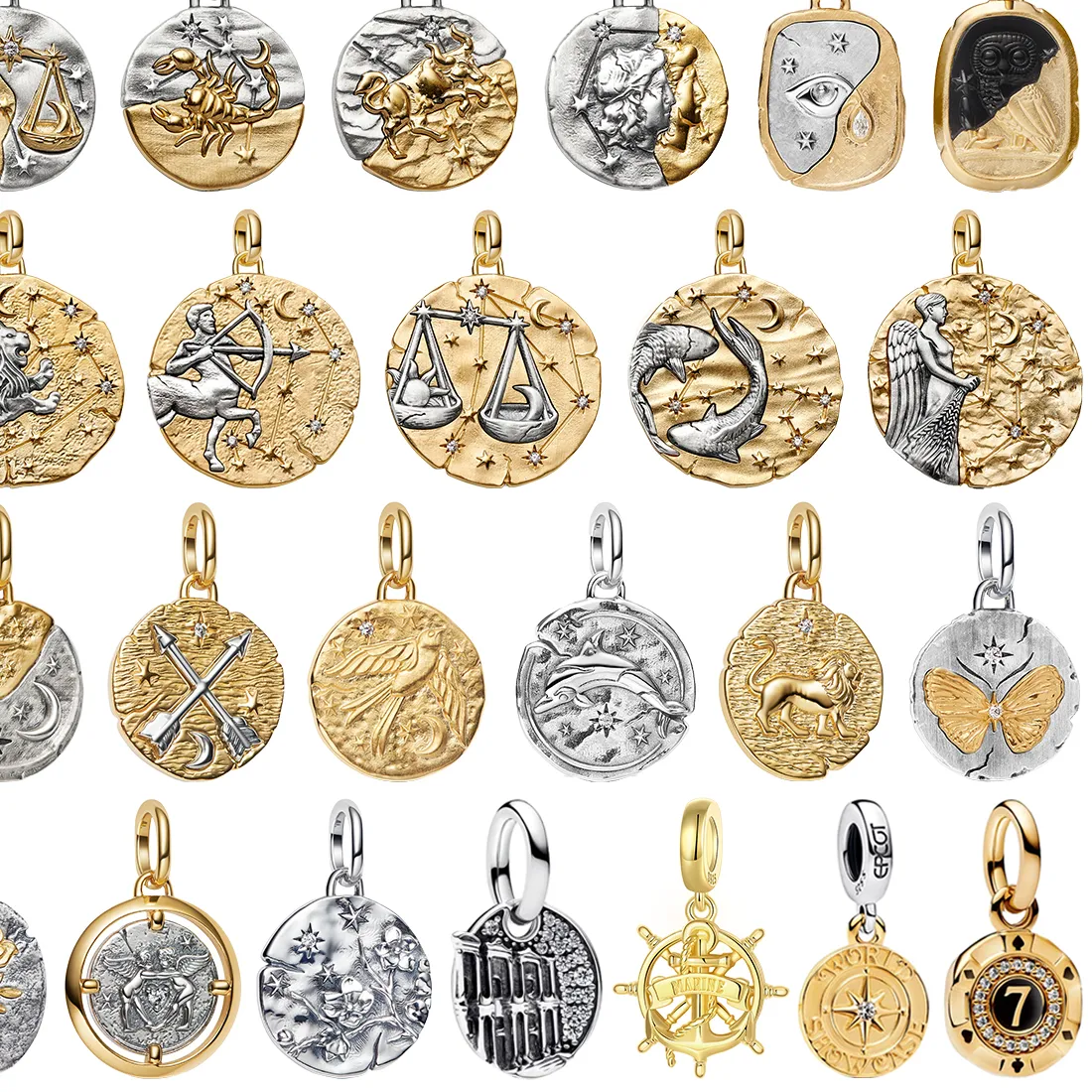 Authentic Celestial Wheel Gold- Plated Astrological Medallion And Sacred Symbols Pendant