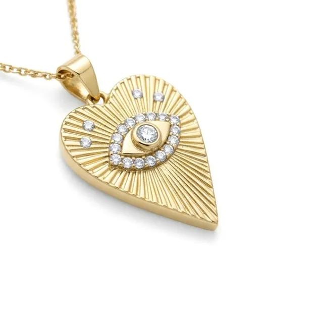 Authentic Gold Plated with Cubic Zirconia Evil Eye Heart Pendant Necklace