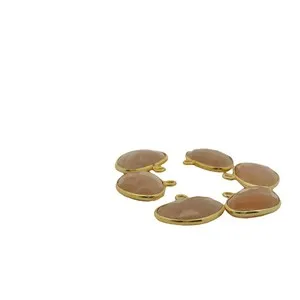 Authentic Natural Peach Moonstone Half Oval One Loop Bezels (10 × 15 mm) - Gold Plated ov