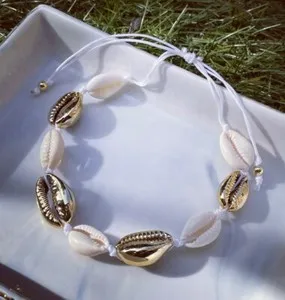 Authentic Cowrie shell anklet/choker necklace natural and gold plated shells adjustable on