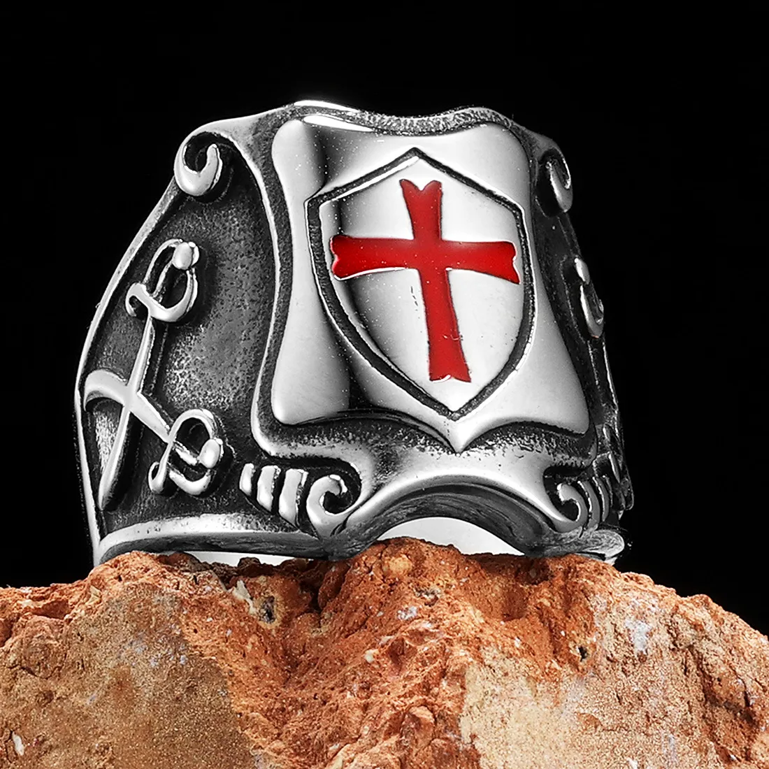 Authentic Catholic Crusader Red Cross Rings Punk Rock Jewelry Accessories