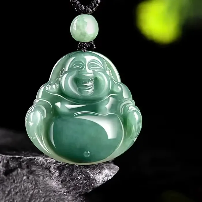 Authentic Natural Myanmar Jadeite Oil Green Buddha Gong Pendant Ice Kind Of Exquisite And Jade Necklace Lucky Amulet