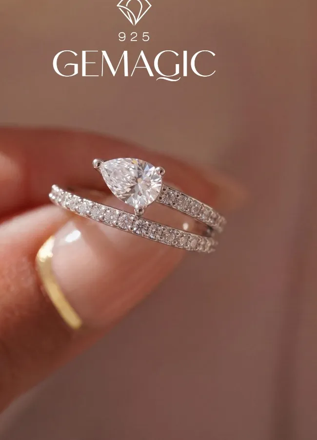 Authentic 925 Sterling Silver Romance Pear- Shaped Full Zircon Ring Daily Fine Jewelry