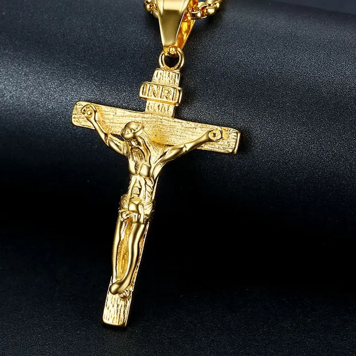 Authentic Hip Hop Rock Inri Jesus Cross Crucifix Pendant Necklaces Jewelry Father Gold Silver Color