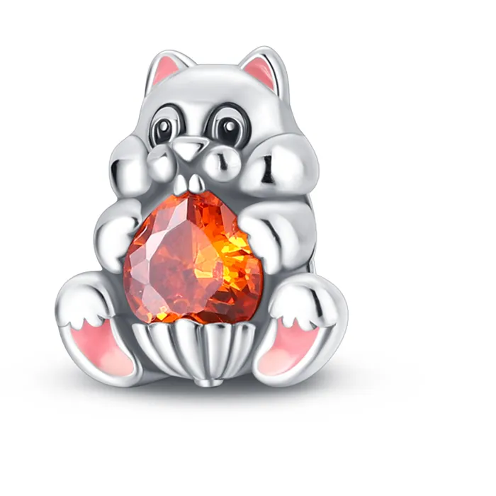 Authentic Sales 925 Sterling Silver Squirrel Embracing Fruit Beads Fit 3Mm Original Bracelet Diy Fine Jewelry