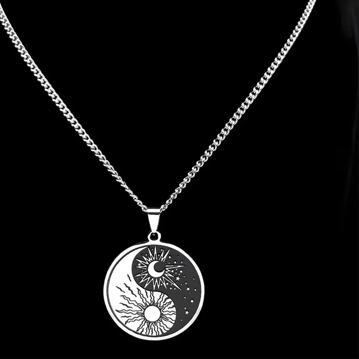 Authentic Yin Yang Tai Ji Gossip Sun And Moon Necklace Black White Taoism Pendant Necklaces Jewelry N2743S05