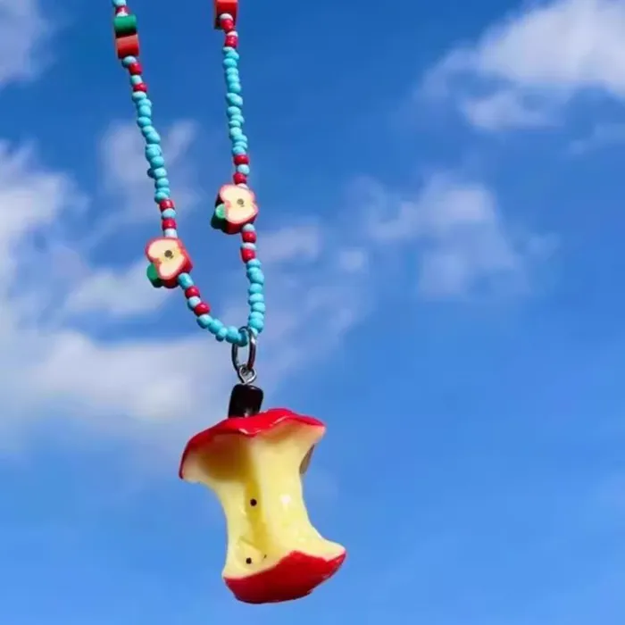 Authentic Summer Day Dopamine Apple Core Colorful Beading Pendant Necklace Sweet Cool Spice Clavicle Chain Jewelry