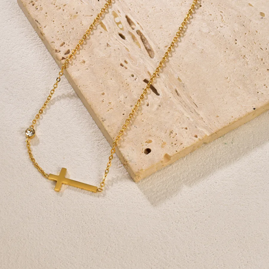 Authentic The Sacred Horizon 18K Gold- Plated Cross Pendant And Collarbone Chain
