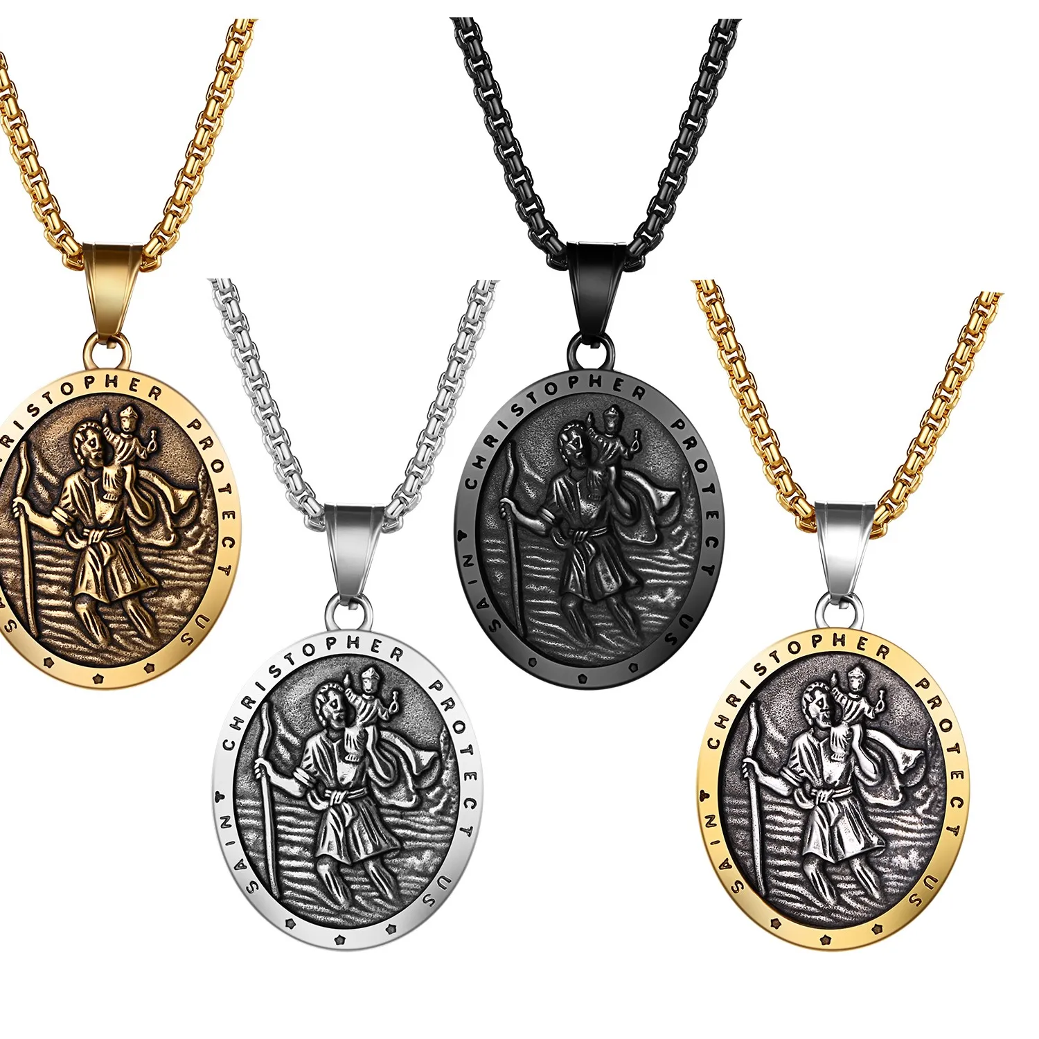 Authentic Saint Christopher Medal Necklace Oval Pendant St Christopher Catholic Traveler Amulet
