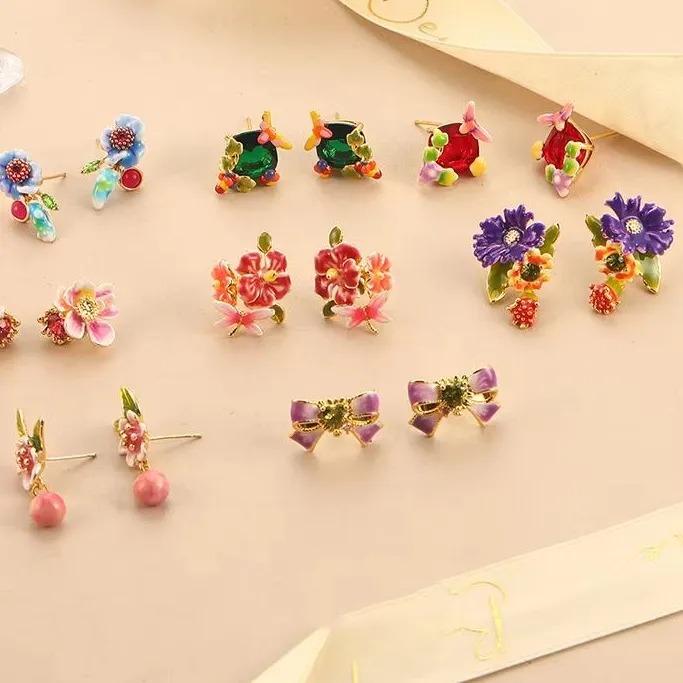 Authentic Ethereal Blossom Talisman Enamel And Crystal Floral Drop Earrings