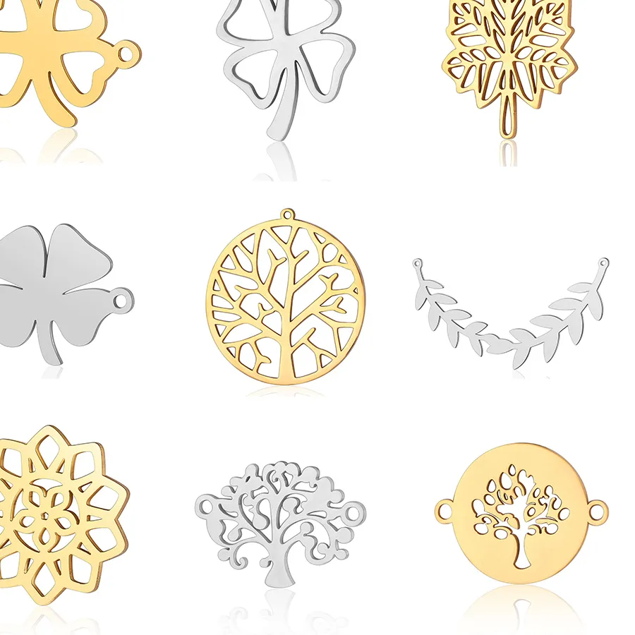 Authentic 10pcs/lot Maple Leaf DIY Charms 316 Lucky Symbol Connectors Charm Tree of Life Jewelry Pendant