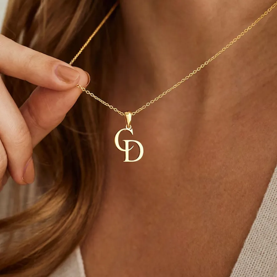 Authentic Customized First Letter Necklace, Personalized Interwoven Double Letter Necklace, Couple Necklace Jewelry