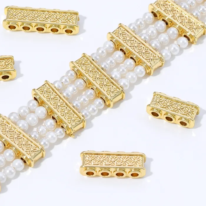 Authentic 18K Gold Plated Rectangle Shape Spacer Beads For Jewelry,Multi Strand Separator Beads Bars for DIY Bracelet Making Finding