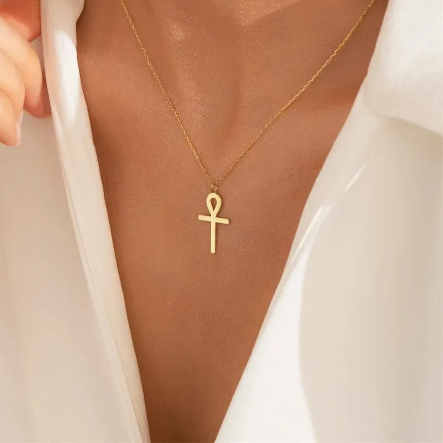 Authentic Ankh Cross Egyptian Amulet Necklace Stainless Steel Key of Life Symbol Crucifix Pendant Necklace Women Religion Jewelry