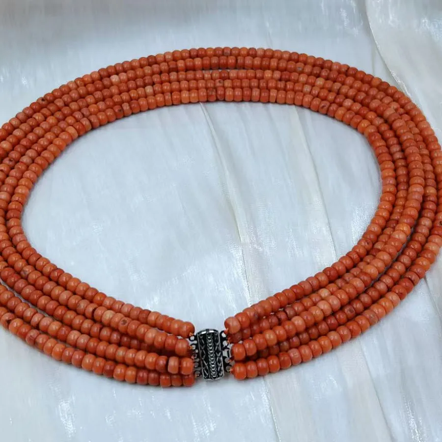 Authentic Talisman Of The Sunken Reef Five- Strand Orange Coral And Sea Bamboo Collar