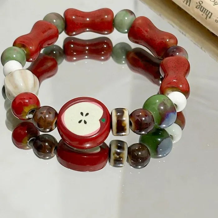 Authentic Imitation Apple Ceramic Bead Bracelet Color Mixed Star Bracelet Design Jewelry Trend Accessories