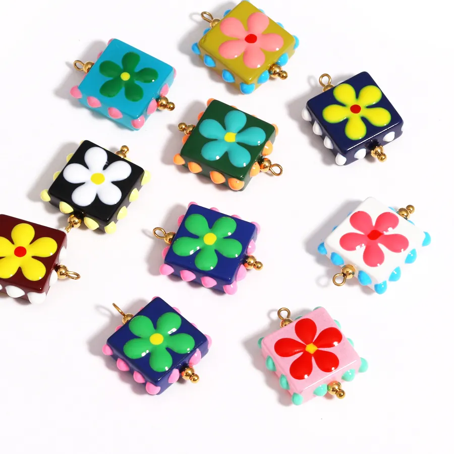 Authentic 5pcs INS Dopamine Fish Pendants Hand-Painted Glass & Resin Heart Charms 18K Gold Plated DIY Jewelry Making