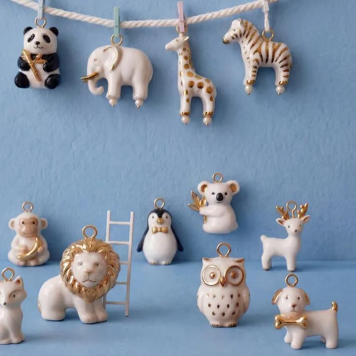 Authentic 【IIOO】New Painted Lion Elephant Raccoon Animal Charms Pendants Color Preserved Gold Plated Copper DIY Jewelry Making Accessories
