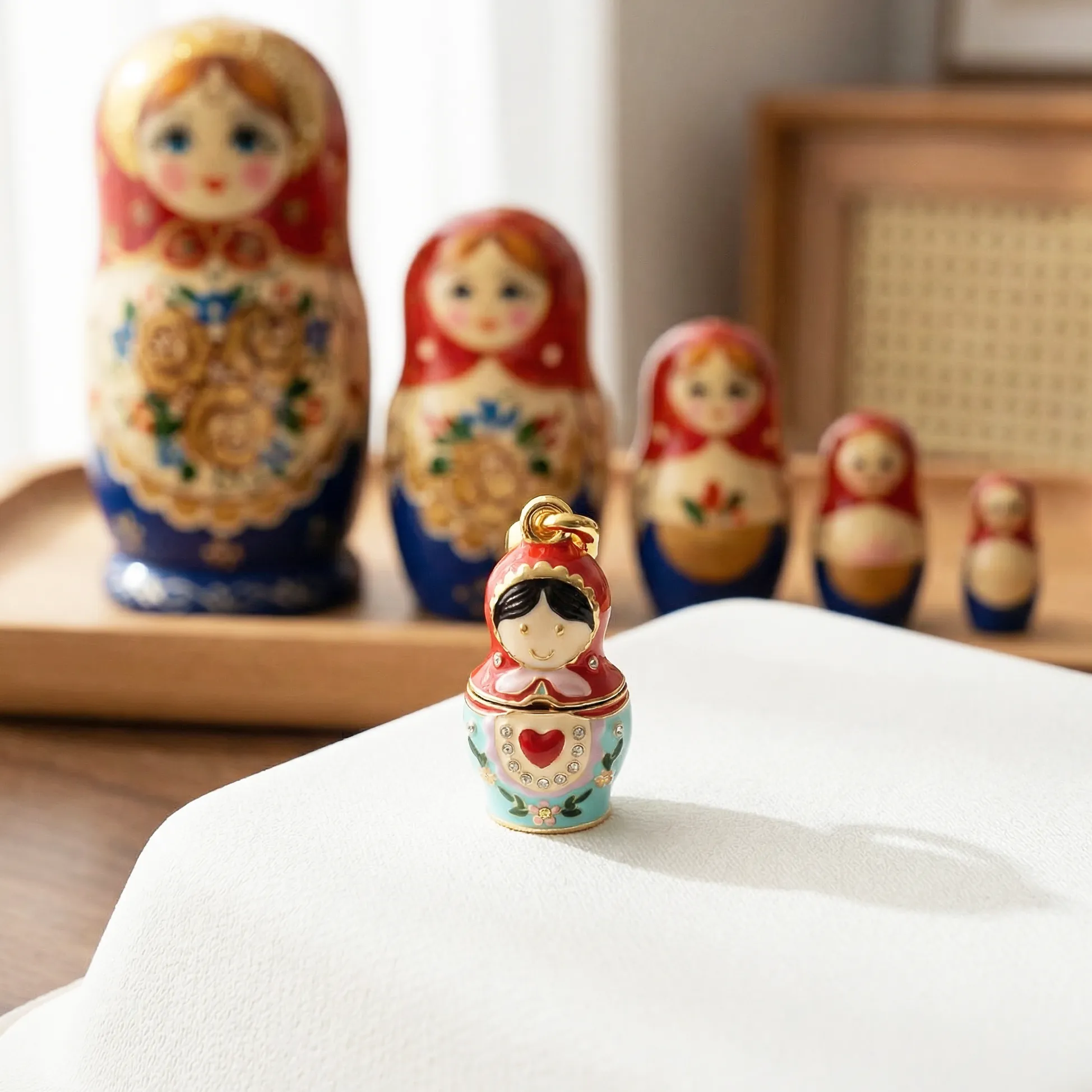 Authentic Juicy Grape Matryoshka Doll Key Bag Charms Two Chains Hand Painted Enamel Russian Doll Necklace Pendant Women‘s Jewelry