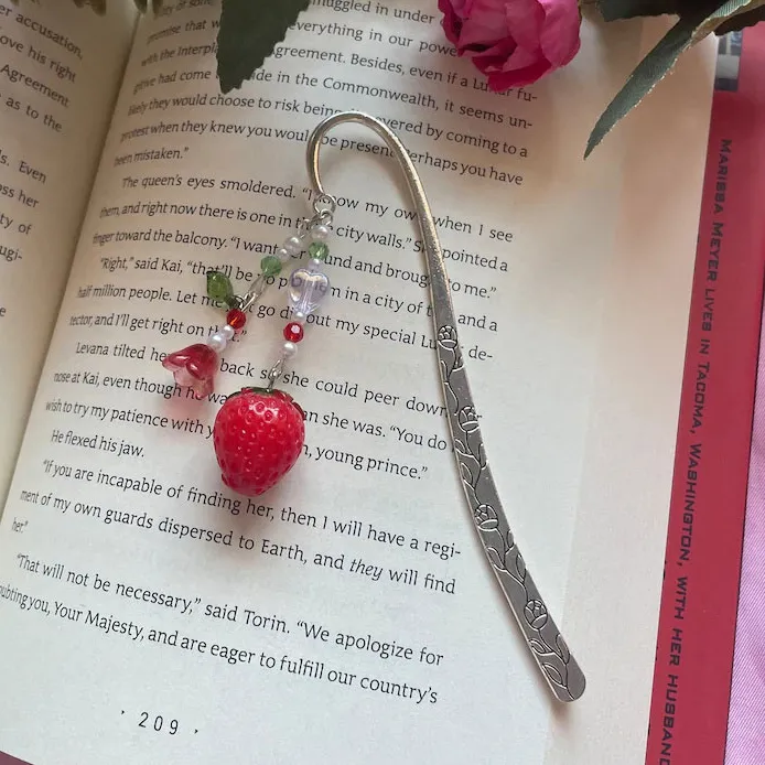 Authentic Aesthetic Beaded Jade Lotus Flower Bookmark Handmade Strawberry Jewelry