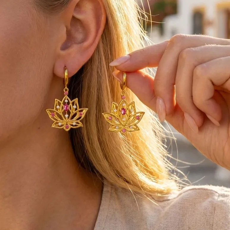 Authentic Ocean Style Zircon Lotus Flower Dangle Earrings Dripping Oil Elephant Seahorse Earrings Beach Jewelry
