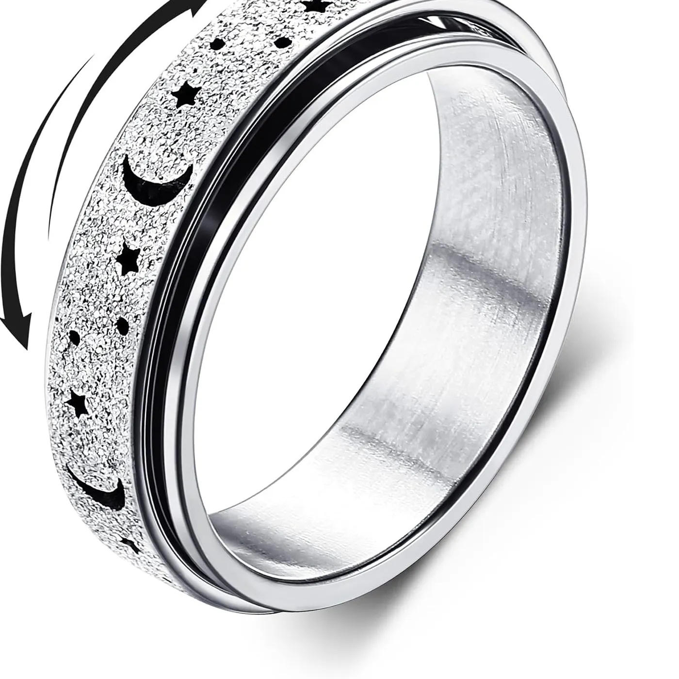 Authentic Bobisty Anxiety Spinner Rings For Stress Relief Fidget Band Rings Roller Moon Star Rings Jewelry