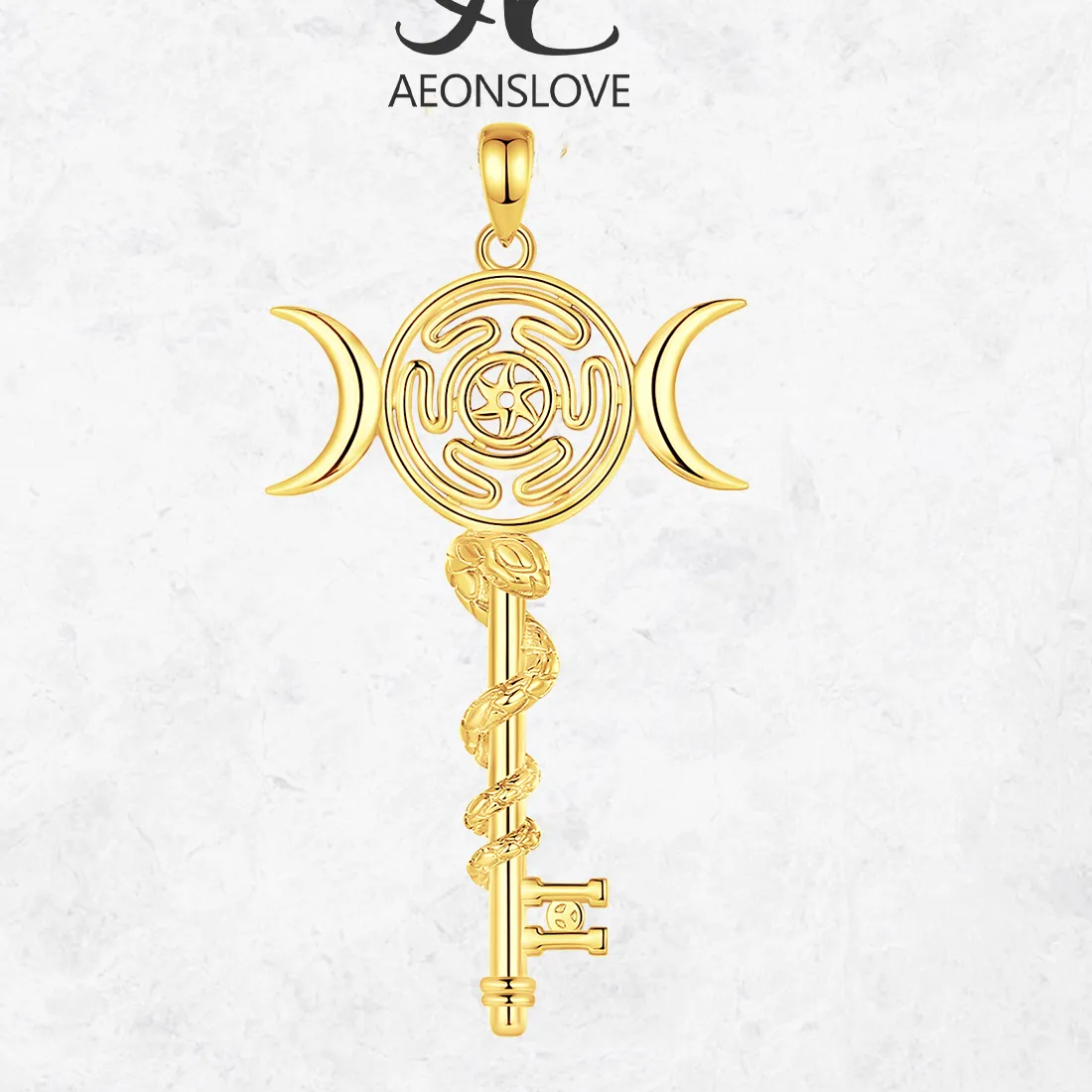 Authentic The Key of Hecate Gold-Plated Triple Moon and Serpent Amulet