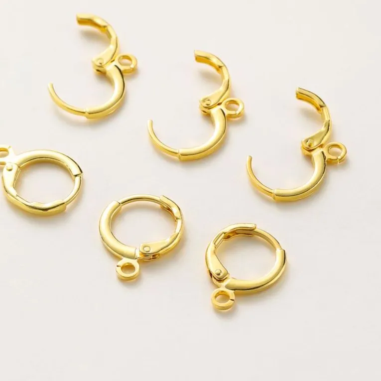 Authentic 10pcs 14K 18K Gold Plated Brass France Blank Round Opening Earing Hook Ear Pendant Clips Loop For DIY Jewelry Making Findings