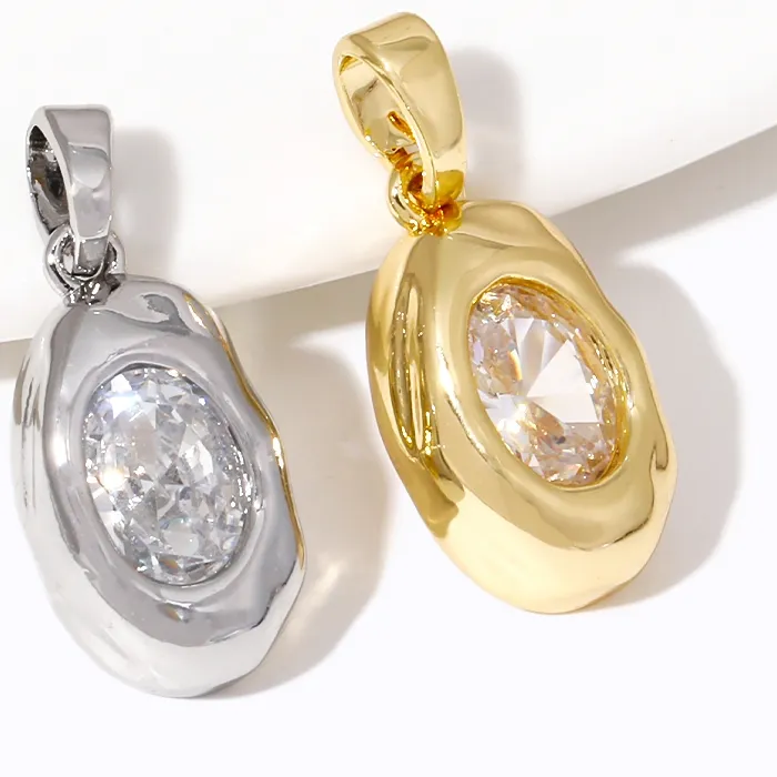 Authentic Trendy Inlaid Zircon Charms 18K Gold Plated Lrregular Oval Charms Pendant For Bracelet Necklace Jewelry Making DIY Accessories