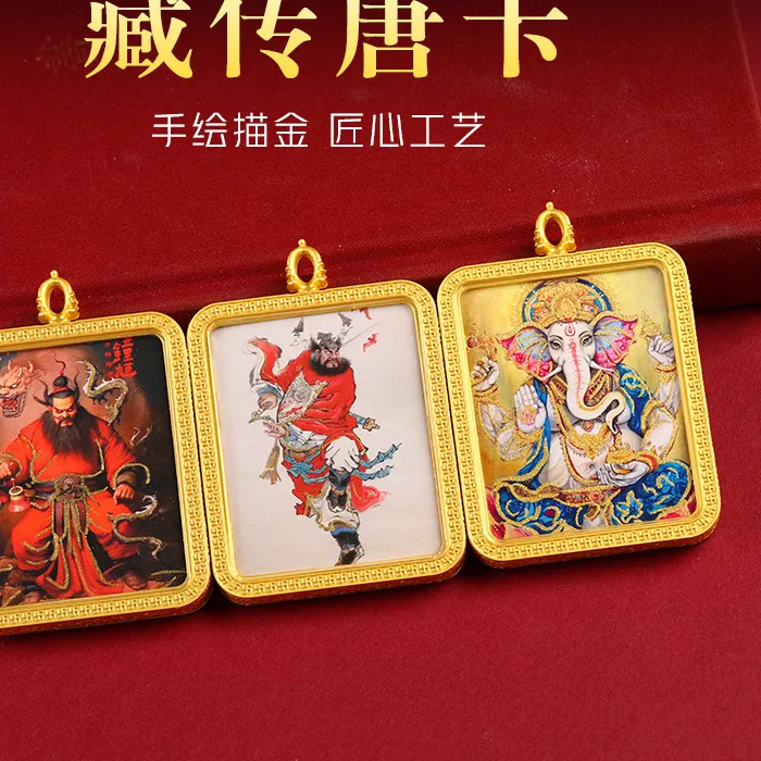 Authentic The Unified Path Guardian And Remover Of Obstacles Golden Thangka Talisman