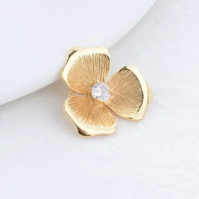 Authentic 4PCS 19×20MM 14K Gold Color Plated and Zircon Flower 2 Holes Connect Charms Pendants Jewelry Making Supplies Diy Accessories