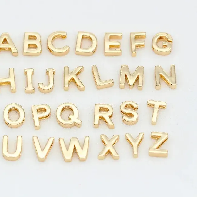 Authentic Holes 1.4MM 14K Gold Color Plated Brass A To Z Alphabet 26 Letters Charms Pendants  For DIY Jewelry Making