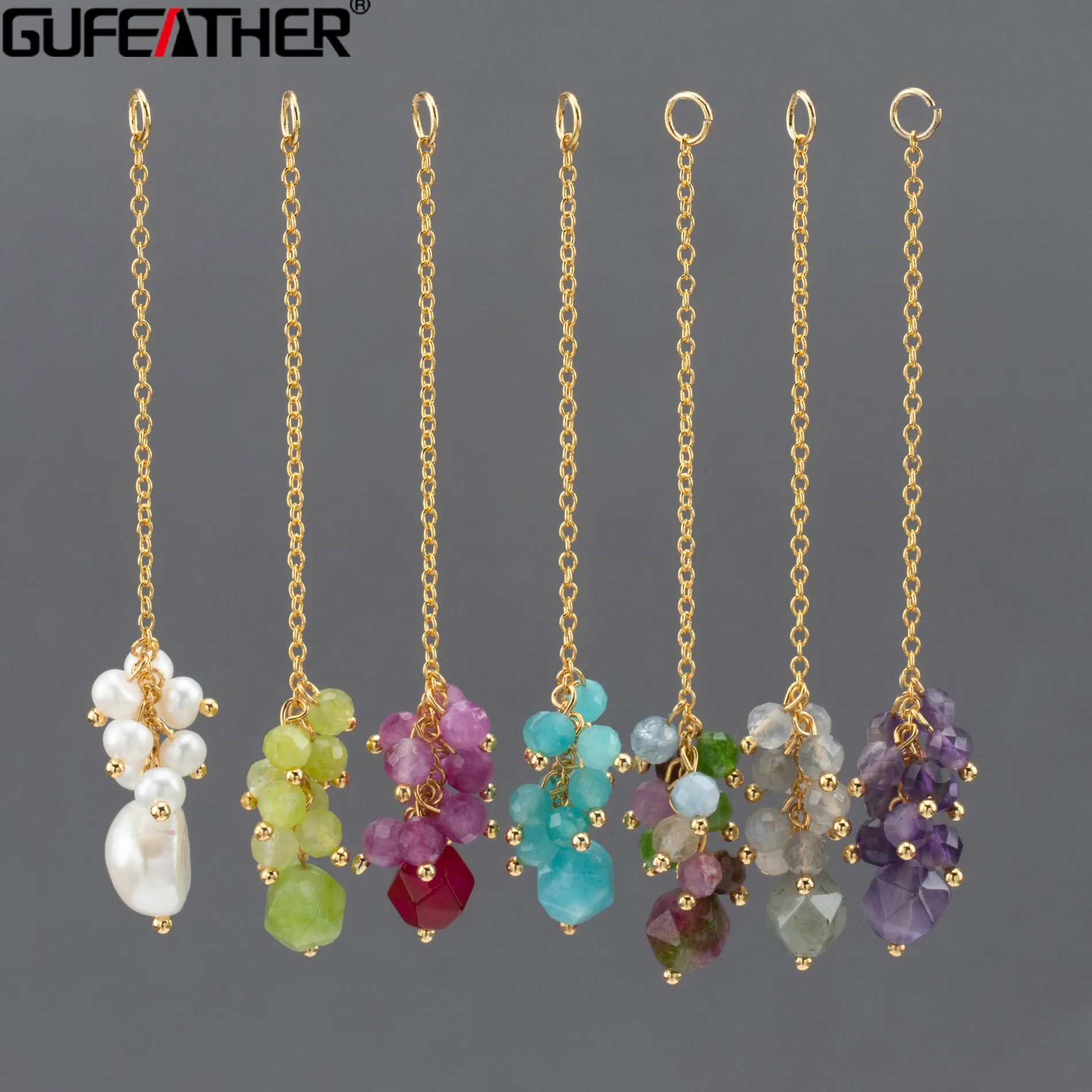 Authentic GUFEATHER MA89,jewelry accessories,nickel free,18k gold plated,copper,natual stone,diy pendant,jewelry making,ear chain,2pcs/lot
