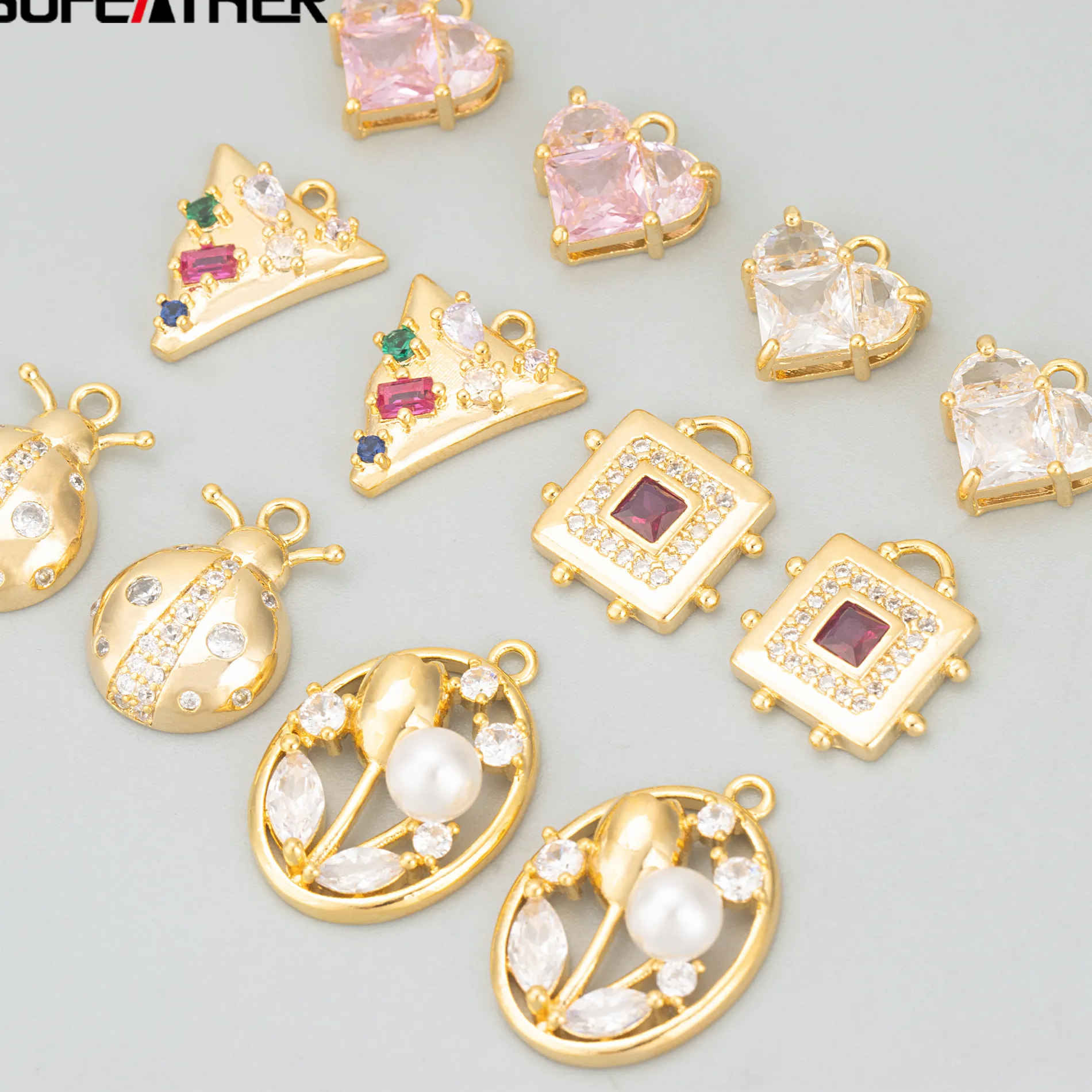 Authentic GUFEATHER MF19,jewelry accessories,18k gold rhodium plated,copper,zircons,hand made,charms,jewelry making,diy pendants,6pcs/lot
