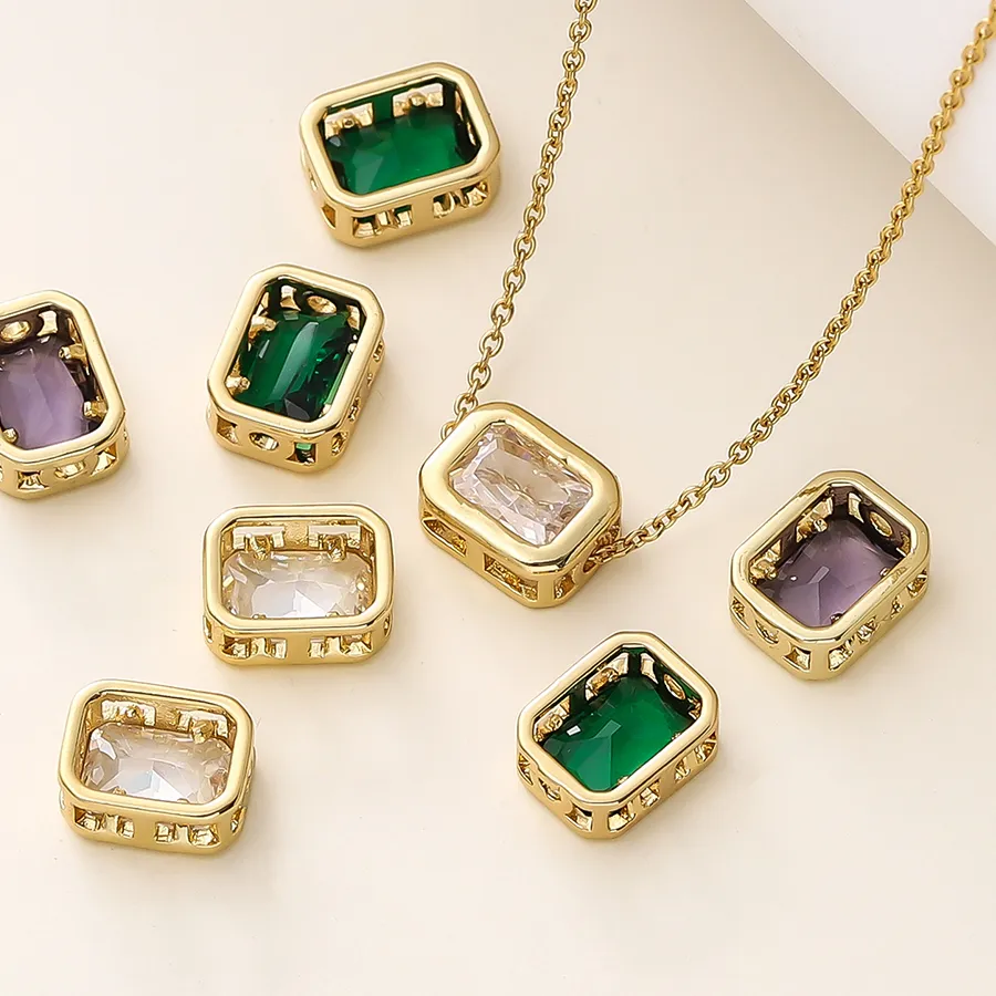 Authentic 4/6Pcs 18K Gold Color Plated Brass Zircon Ellipse Cuboid Heart Beads for DIY Bracelet Necklace Jewelry Making Accessories
