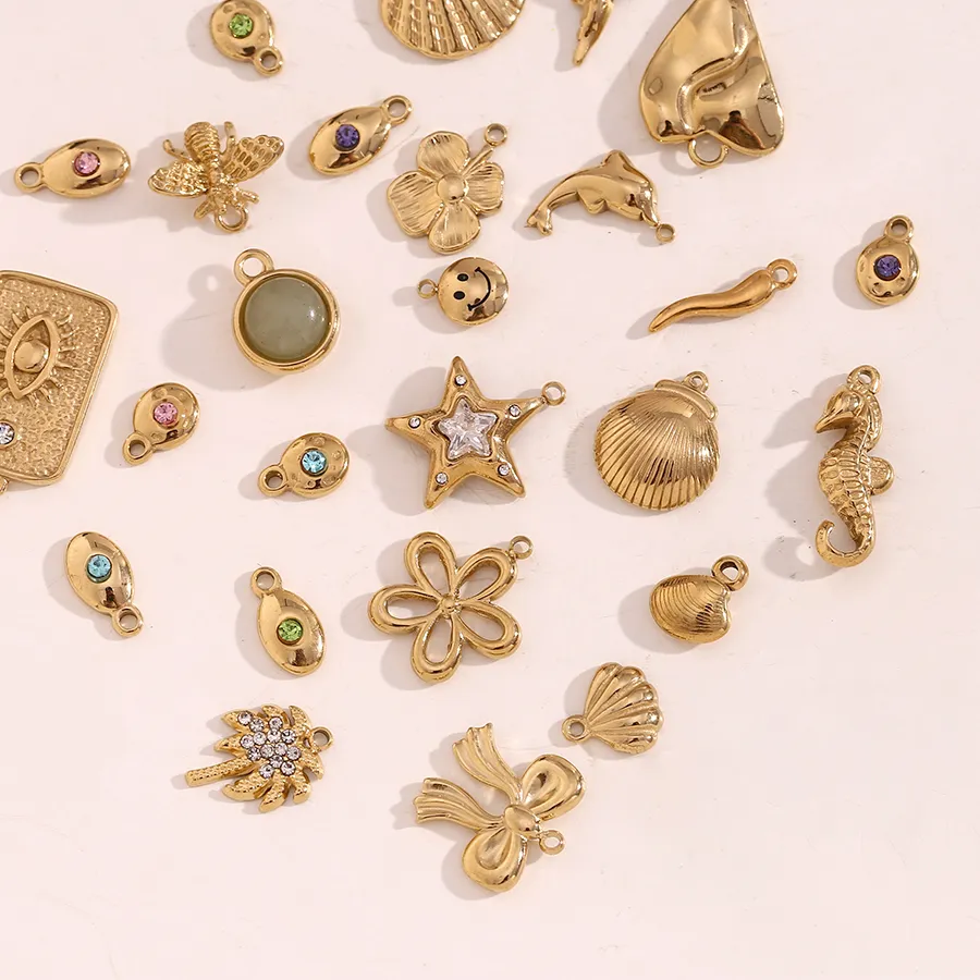 Authentic E.B.belle DIY Star Flower Bowknot 14K Gold Plated charms for jewelry making Waterproof pendant stainless steel jewelry woman