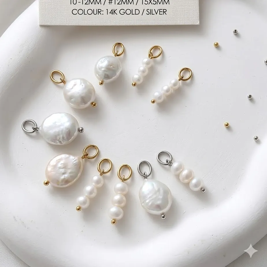 Authentic Natural Freshwater Pearl Pendant 14K Gold Plated Baroque Pearl Charms for DIY Necklace Jewelry Making Supplies